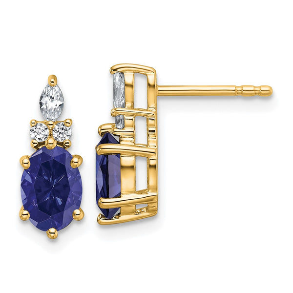 14K Gold Twisted Post Earrings with Diamonds & Sapphires, 1.5"
