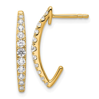 Designer 14K Gold J-Hoop Earrings with 1/2 Carat VS DEF Lab-Grown Diamonds