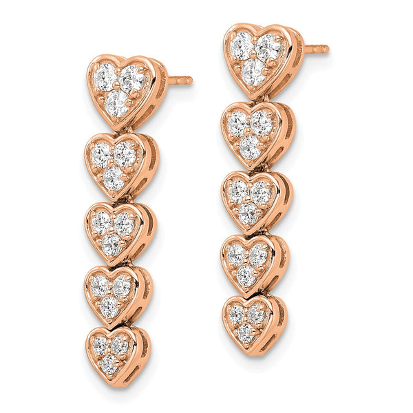 14K Rose Gold Heart Dangle Earrings with 1 Carat Lab-Grown Diamonds