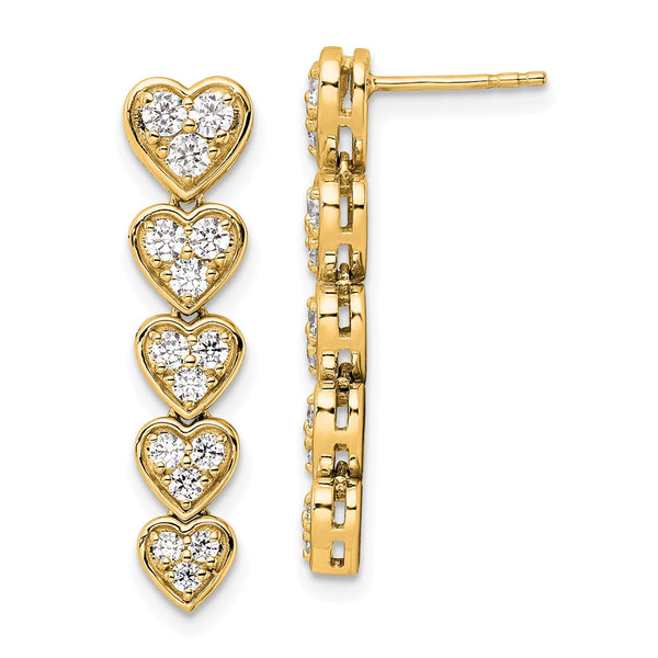14K Heart-Shaped Lab Grown Diamond Dangle Earrings, 1 Carat