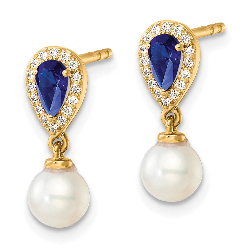 Exclusive 14K Gold Dangle Earrings with Diamonds, Pearls & Sapphires - Affordable Luxury