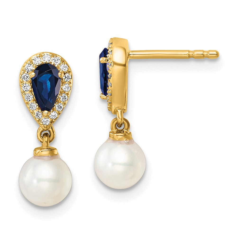 Exclusive 14K Gold Dangle Earrings with Diamonds, Pearls & Sapphires - Affordable Luxury