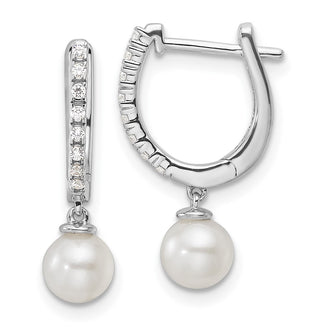 Shop Stylish 14K White Gold Hoop Earrings with 1/10 Carat Diamonds & Pearls