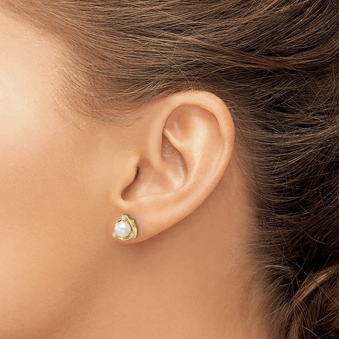 Shop Exclusive 14K Gold Lab Grown Diamond Earrings with 1/10 Carat Pearls-3