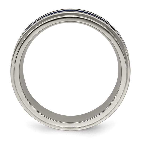 Edward Mirell 8mm Titanium Band with Blue Anodized Grooves