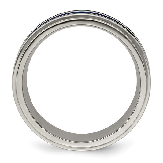 High-Quality Edward Mirell 8mm Titanium Band with Stylish Blue Grooves