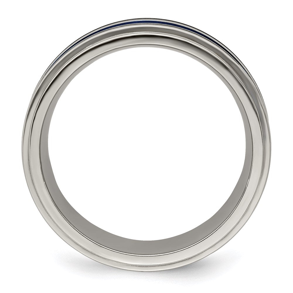Exclusive Edward Mirell 8mm Titanium Band with Blue Anodized Grooves - Stylish and Affordable