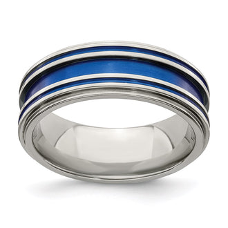 Buy Stylish Edward Mirell 8mm Titanium Band with Blue Anodized Grooves