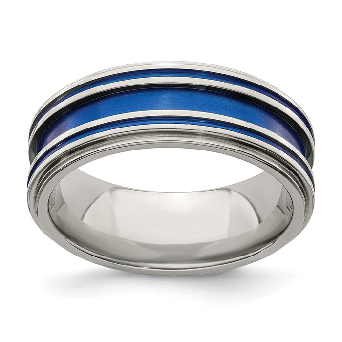 Buy Stylish Edward Mirell 8mm Titanium Band with Blue Anodized Grooves-1