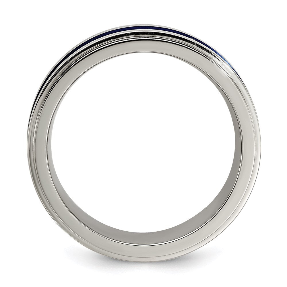 Buy Exclusive 7mm Gray Titanium Band with Blue Anodized Stripe | Stylish Design