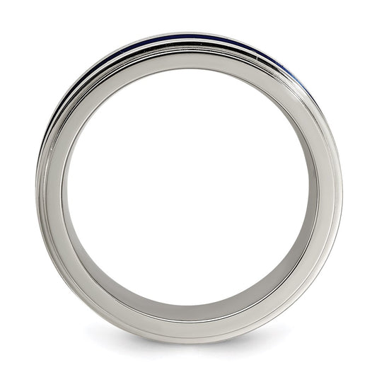 Buy Exclusive 7mm Gray Titanium Band with Blue Anodized Stripe | Stylish Design