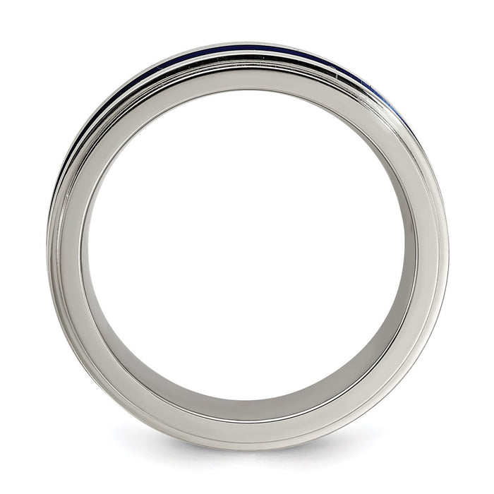 Buy Exclusive 7mm Gray Titanium Band with Blue Anodized Stripe | Stylish Design-2