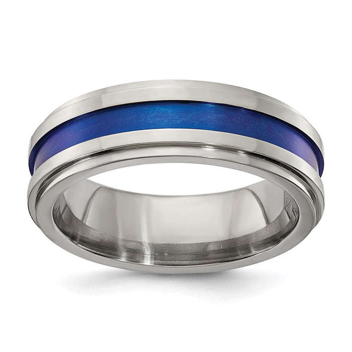 Buy Exclusive 7mm Gray Titanium Band with Blue Anodized Stripe | Stylish Design-1