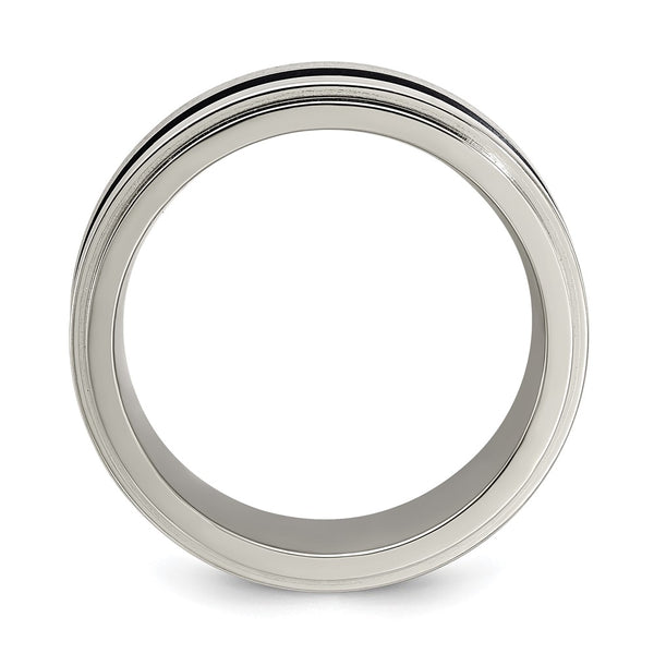 Edward Mirell 8mm Gray Titanium Band with Blue Stripe