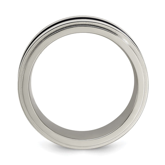 Buy Exclusive 8mm Gray Titanium Band with Blue Anodized Stripe | Stylish Design