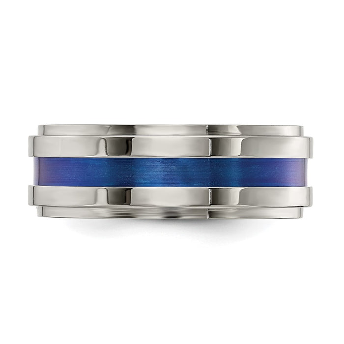 Shop High-Quality 8mm Gray Titanium Band with Blue Anodized Stripe - Stylish!-3