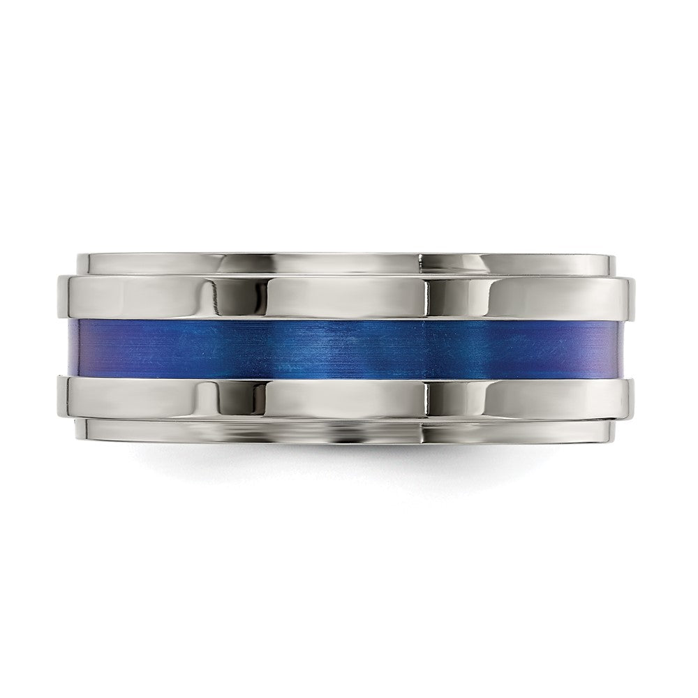 Buy Exclusive Edward Mirell 8mm Gray Titanium Band with Blue Stripe - Stylish!