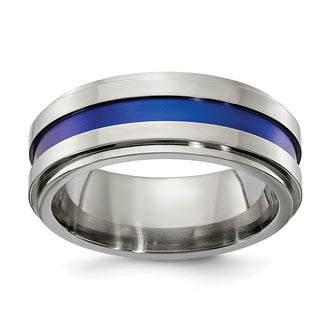 Buy Exclusive 8mm Gray Titanium Band with Blue Anodized Stripe - Stylish Design
