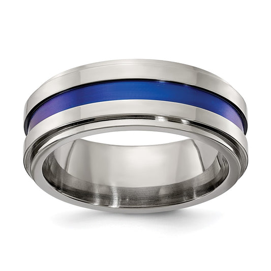 Buy Exclusive Edward Mirell 8mm Gray Titanium Band with Blue Stripe - Stylish!