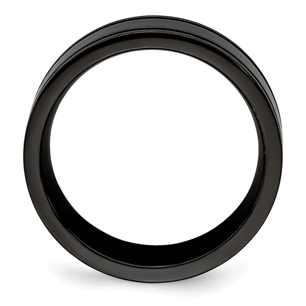 Black Titanium Flat Band 8mm with Blue Anodized Grooves