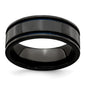 Exclusive Edward Mirell Black Titanium Band - 8mm Flat, Stylish Blue Grooves-2