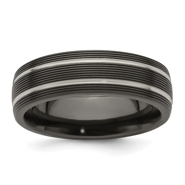 Edward Mirell 7mm Black Titanium Ring - Textured Lines