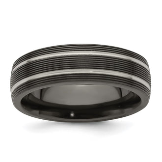Shop Edward Mirell 7mm Black Titanium Textured Lines Band | Stylish Value Ring