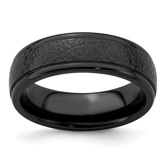 Buy Stylish Edward Mirell 7mm Black Titanium Hammered Band at Discounted Price