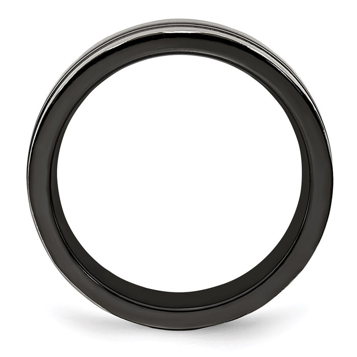 Buy Exclusive Edward Mirell 6mm Flat Band in Grey Titanium & Black Groove-2