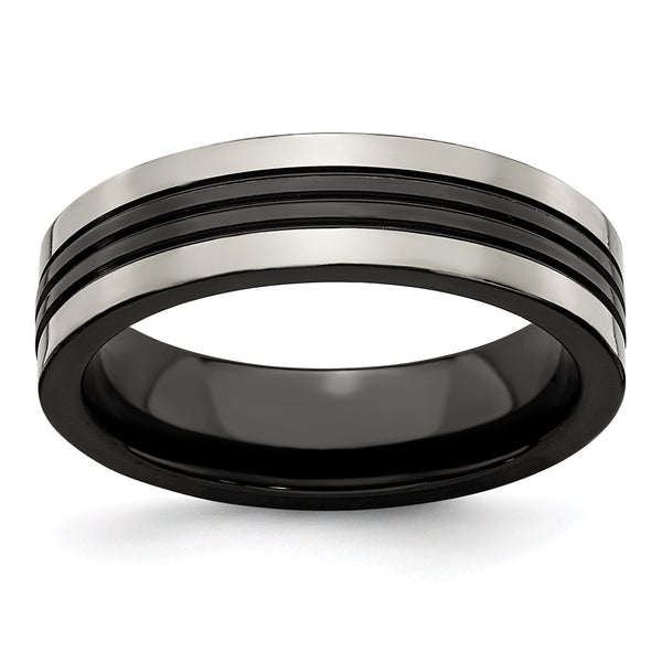 Edward Mirell 6mm Flat Band in Grey Titanium & Black Groove