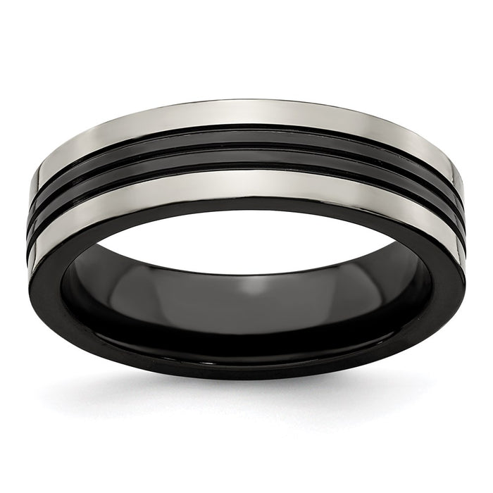 Buy Exclusive Edward Mirell 6mm Flat Band in Grey Titanium & Black Groove-1