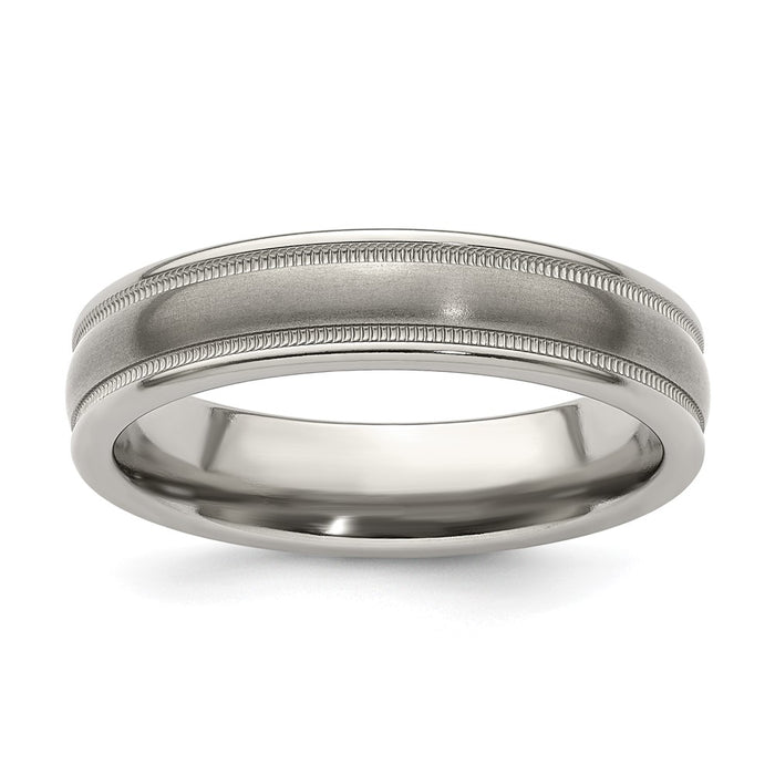Buy Stylish 5mm Titanium Tri-Dome Band, Size 8 with Milgrain Detail-1