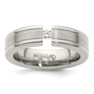Buy Edward Mirell 6mm Titanium Flat Band with 1/10 Carat Diamond - Luxury Finish