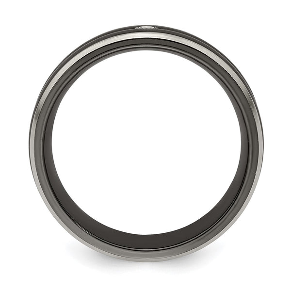 Edward Mirell 7mm Black Titanium Ring with 0.03 Carat Diamond