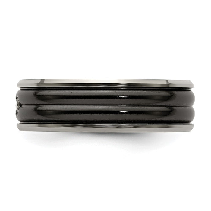 Exclusive Edward Mirell 7mm Black Titanium Ring with 0.03ct Diamond & Silver-3
