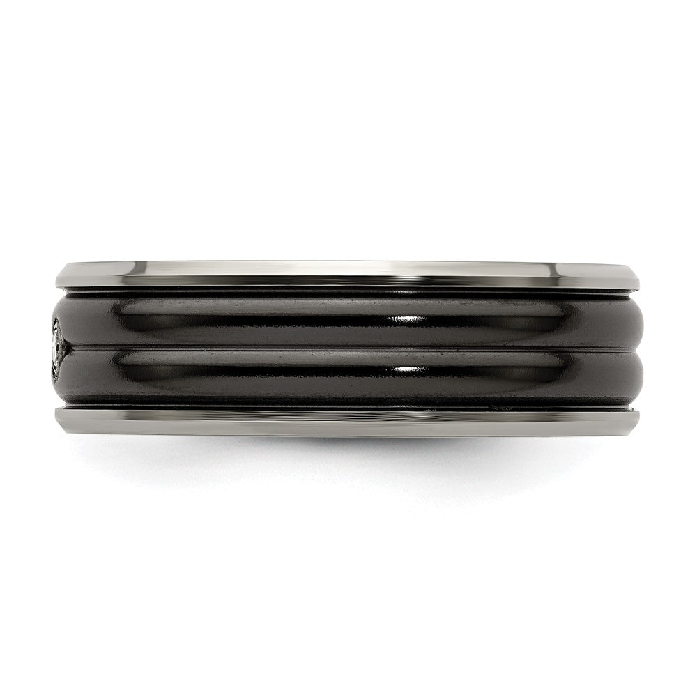 Buy Exclusive Edward Mirell Black Titanium Ring, 0.03ct Diamond, 7mm Band