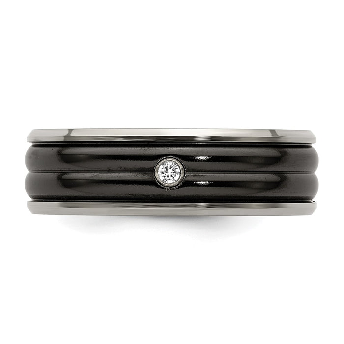 Buy Exclusive Edward Mirell Black Titanium Ring, 0.03ct Diamond, 7mm Band-4