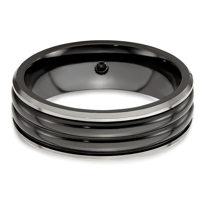 Buy Exclusive Edward Mirell Black Titanium Ring, 0.03ct Diamond, 7mm Band-5