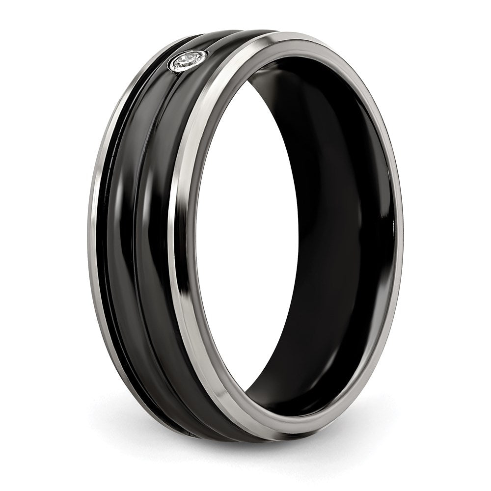 Exclusive Edward Mirell 7mm Black Titanium Ring with 0.03ct Diamond & Silver