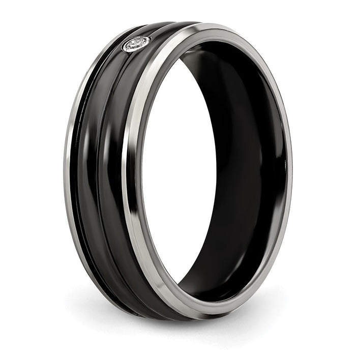 Buy Exclusive Edward Mirell 7mm Black Titanium Ring with 0.03 Carat Diamond-6