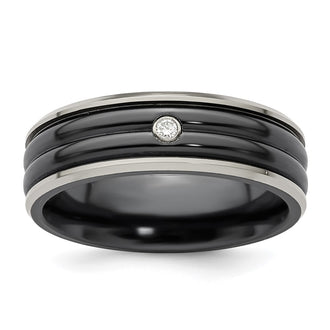 Exclusive Edward Mirell 7mm Black Titanium Ring with 0.03ct Diamond & Silver