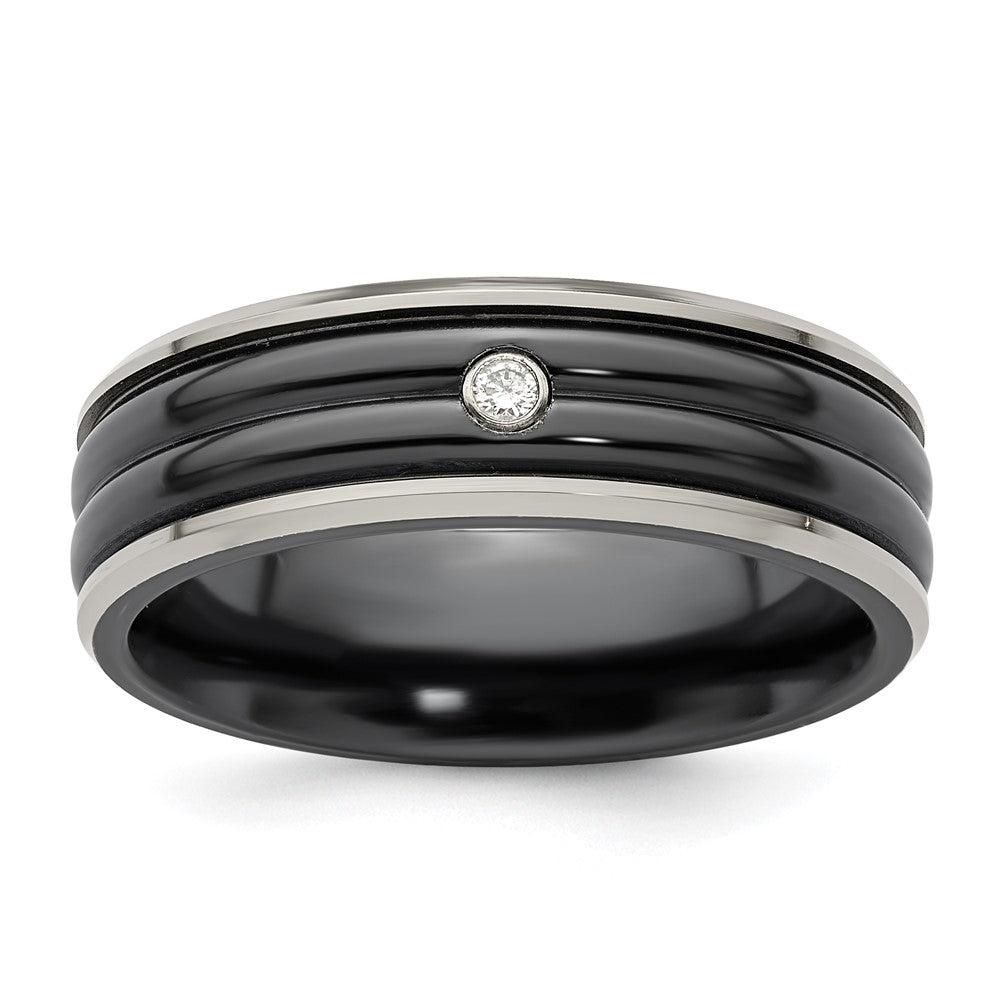 Buy Exclusive Edward Mirell Black Titanium Ring, 0.03ct Diamond, 7mm Band