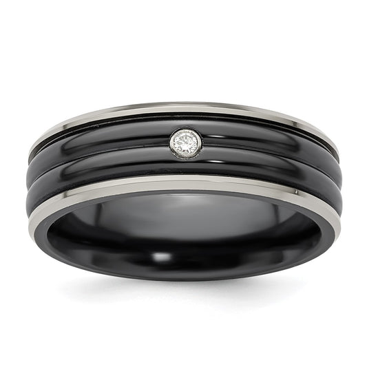 Buy Exclusive Edward Mirell Black Titanium Ring, 0.03ct Diamond, 7mm Band