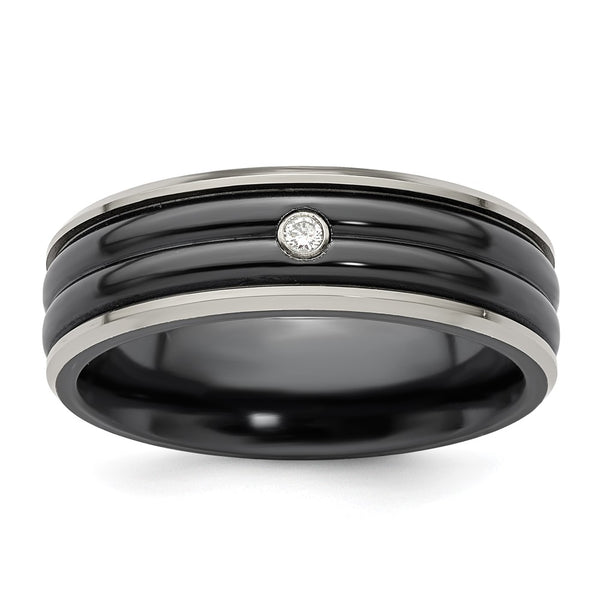 Edward Mirell 7mm Black Titanium Ring with 0.03 Carat Diamond