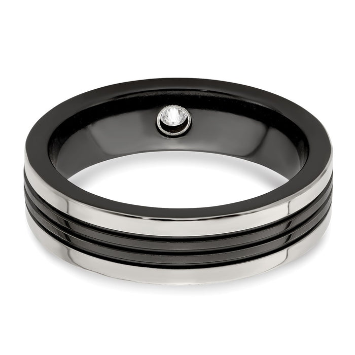 Exclusive Edward Mirell 6mm Black Titanium Ring, 1/10 Carat Diamond, Stylish Edge-5