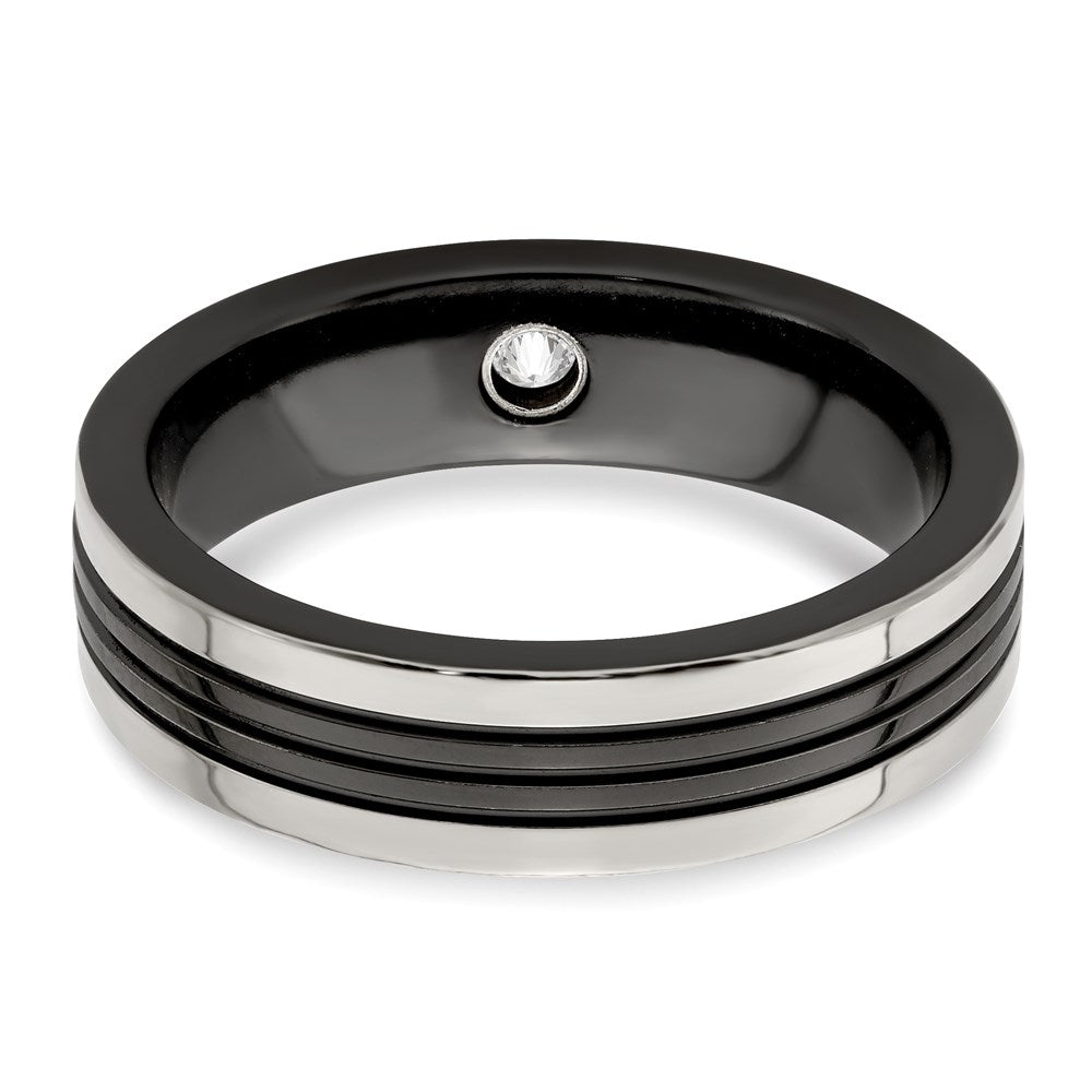 Designer Black Titanium Ring with Grey Edge, 1/10 Carat Diamond - Stylish Value!