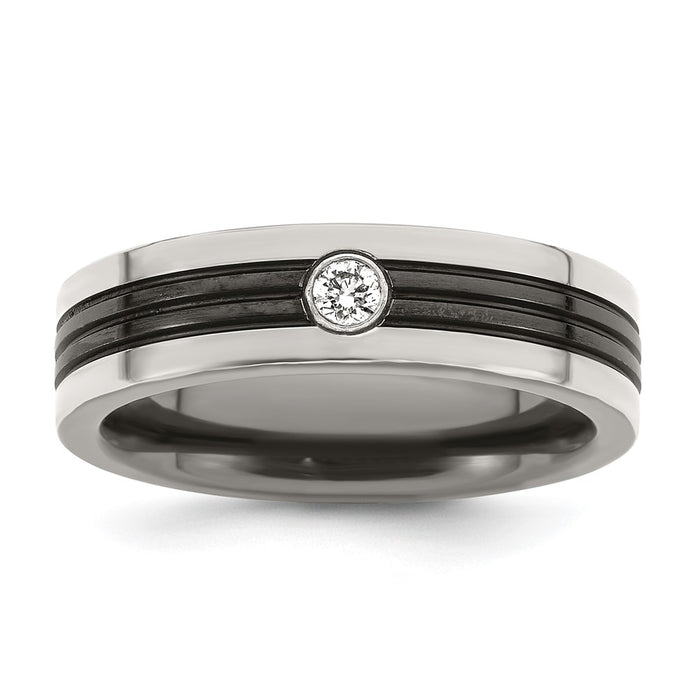 Buy Stylish Edward Mirell Black Titanium Ring, 1/10 Carat Diamond, 6mm Band-1
