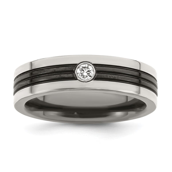Edward Mirell Black Titanium Ring with 1/10 Carat Diamond, 6mm Band