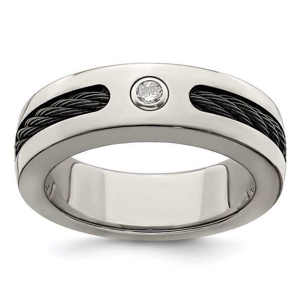 7mm Titanium Cable Band with .10ctw Diamond & Silver Bezel