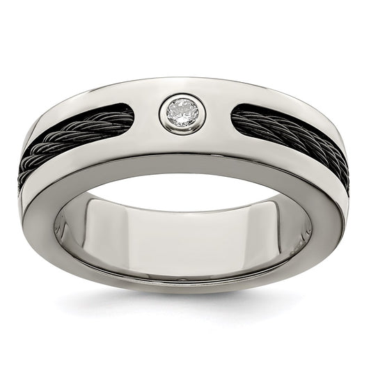 Buy High-Quality 7mm Titanium Cable Band with .10ctw Diamond & Silver Bezel